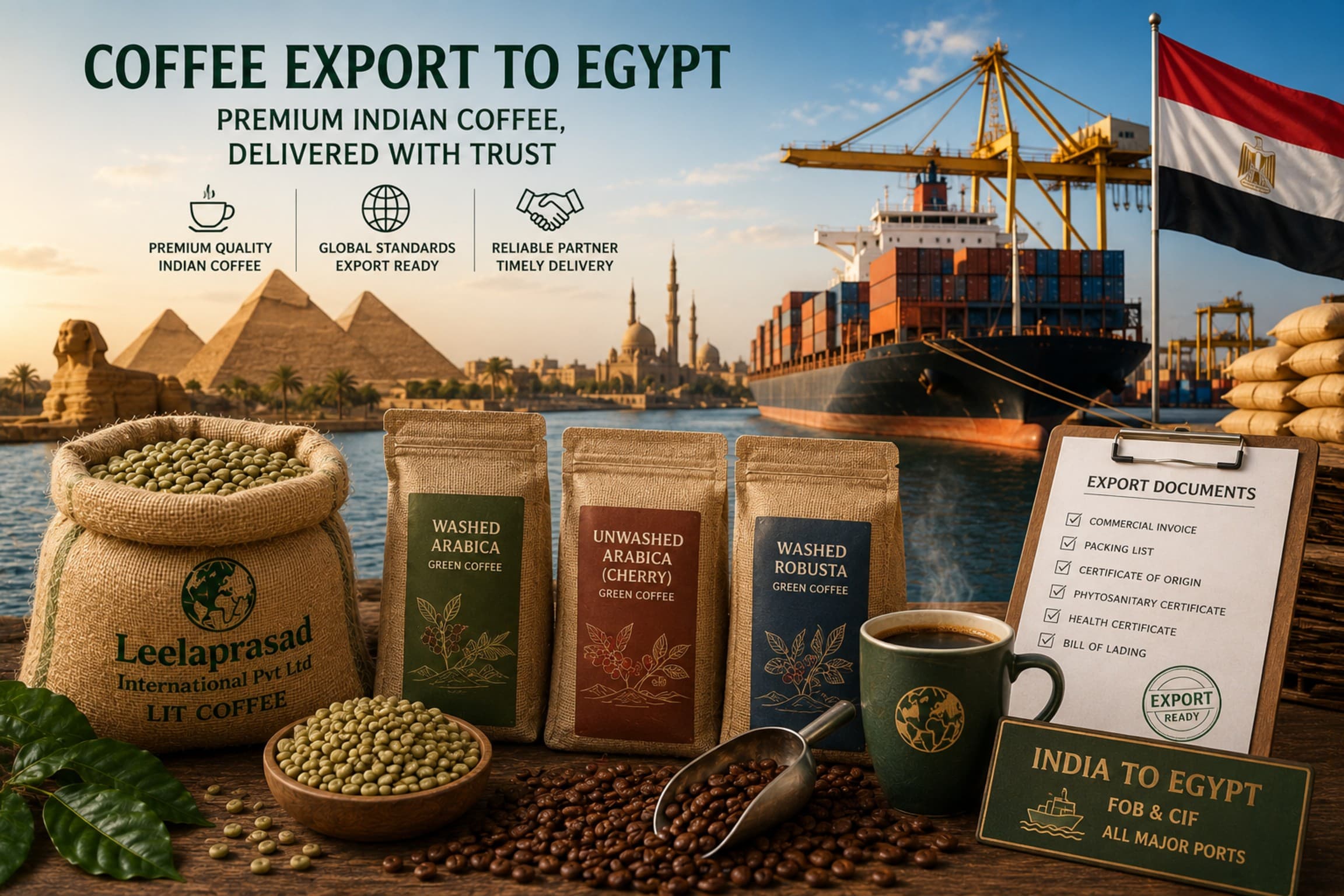 Indian green coffee beans for export to Egypt