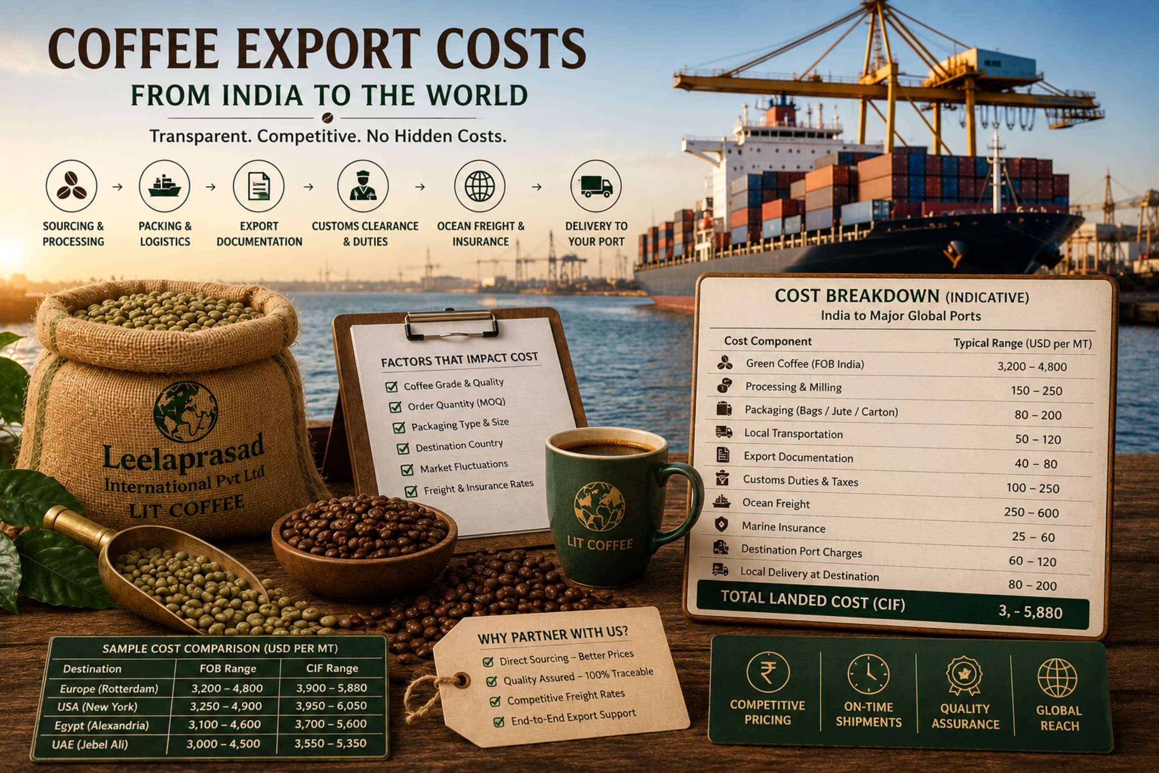 Coffee export shipping terms FOB CIF freight from India