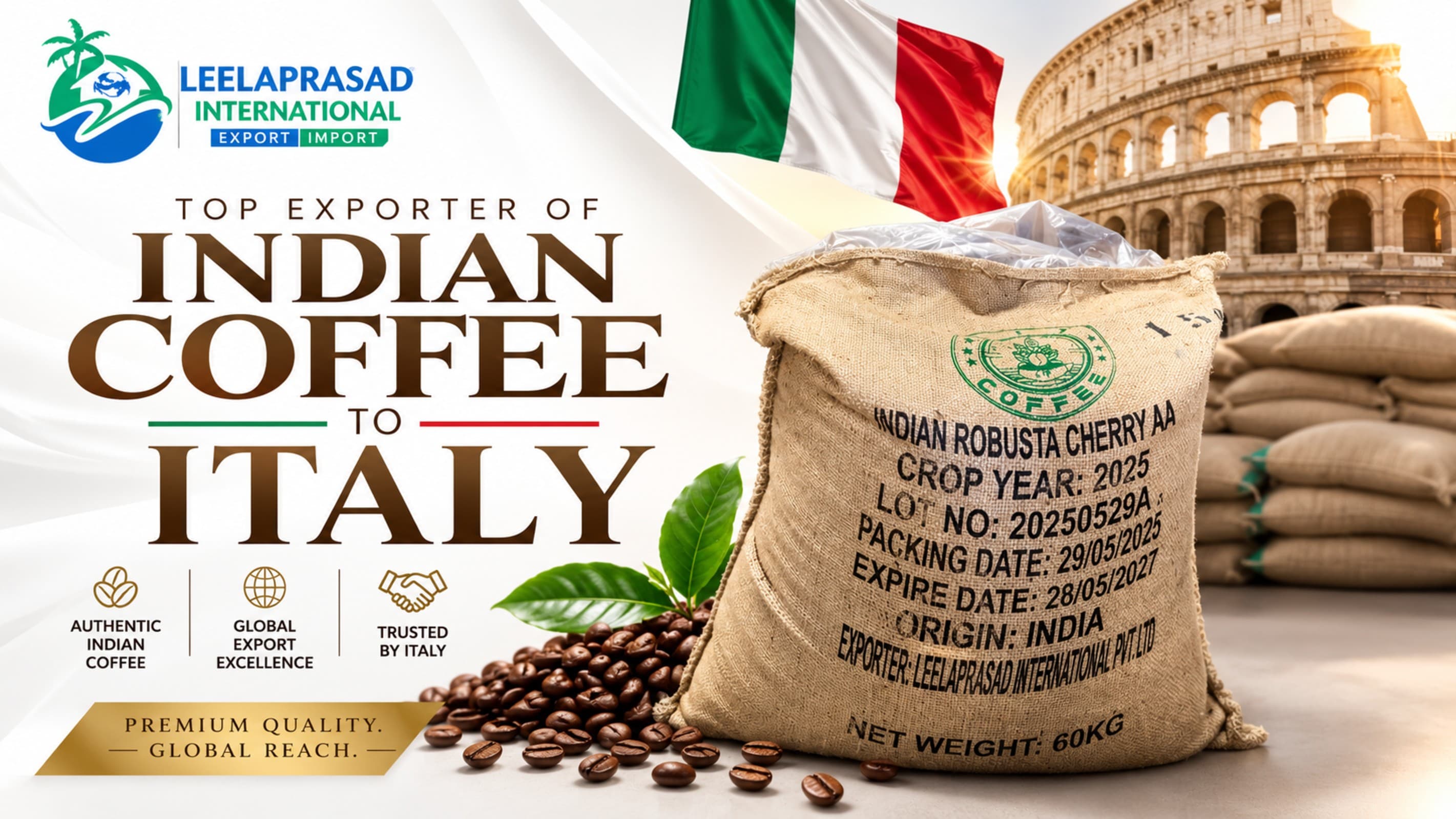 Indian coffee estate supplying Robusta and Arabica coffee to Italy